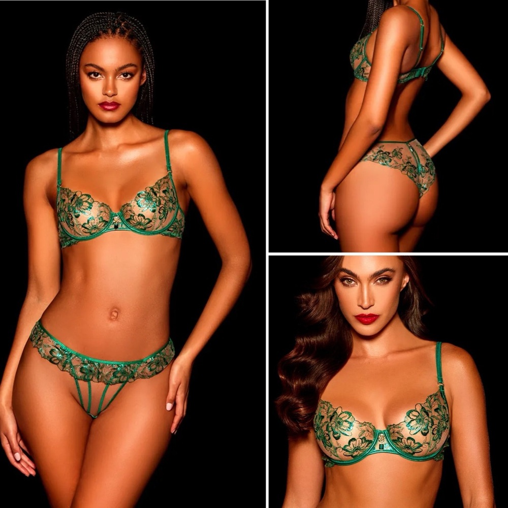 NWT Honey Birdette SET “Willow-Emerald” 36D Lace Bra & size Medium Panties